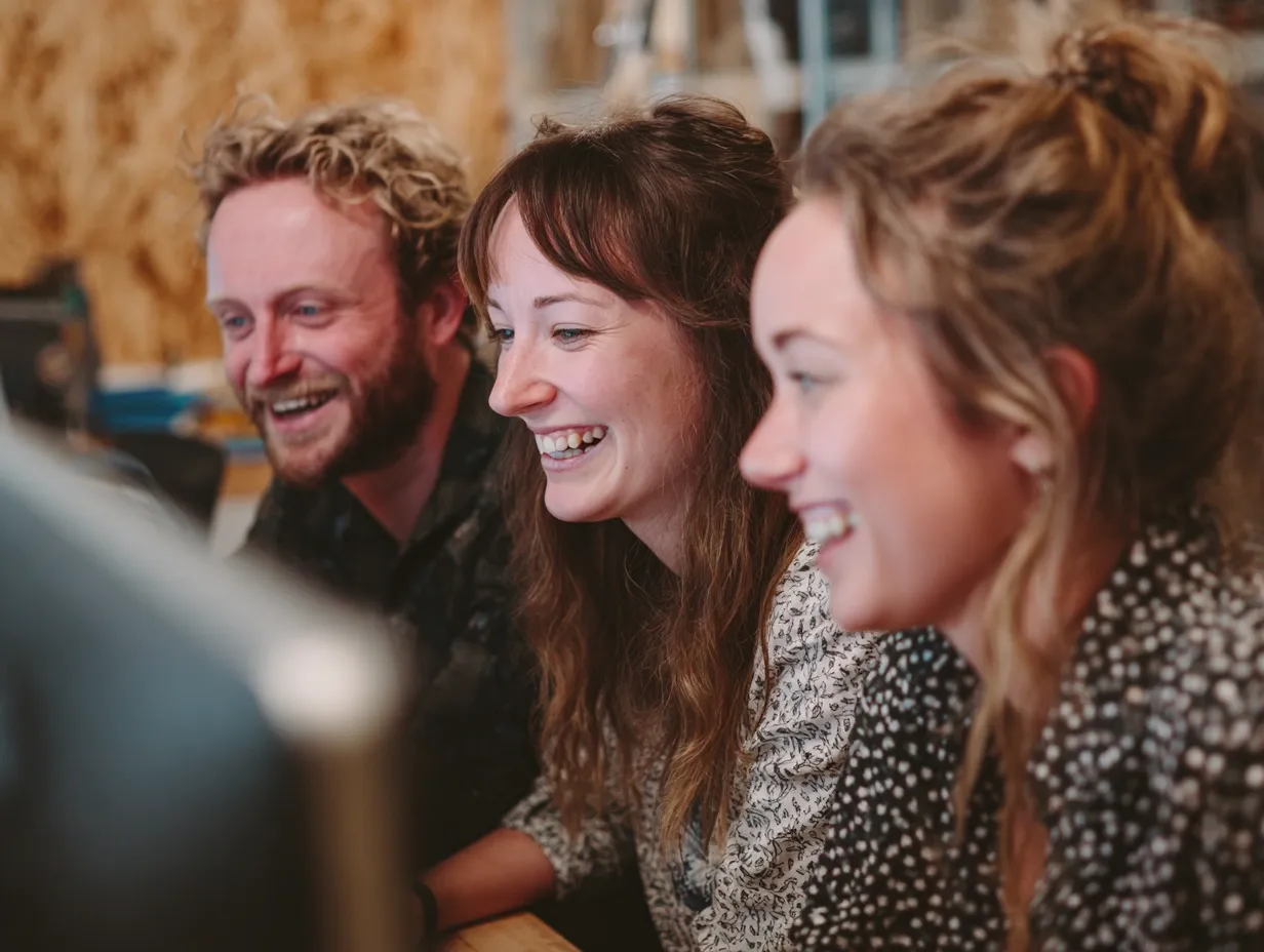 Small web agency team working together